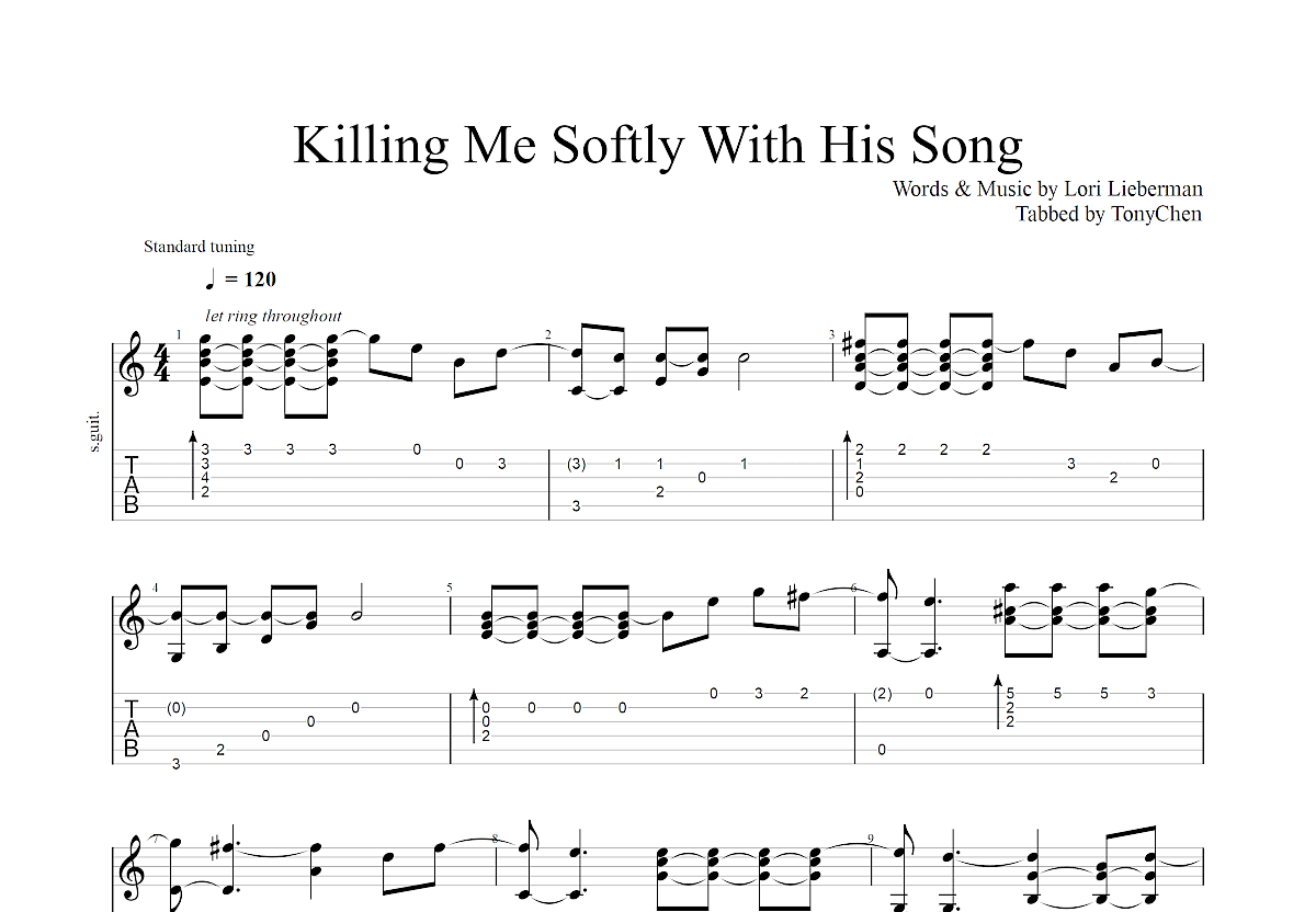 killing me softly with his song吉他谱预览图