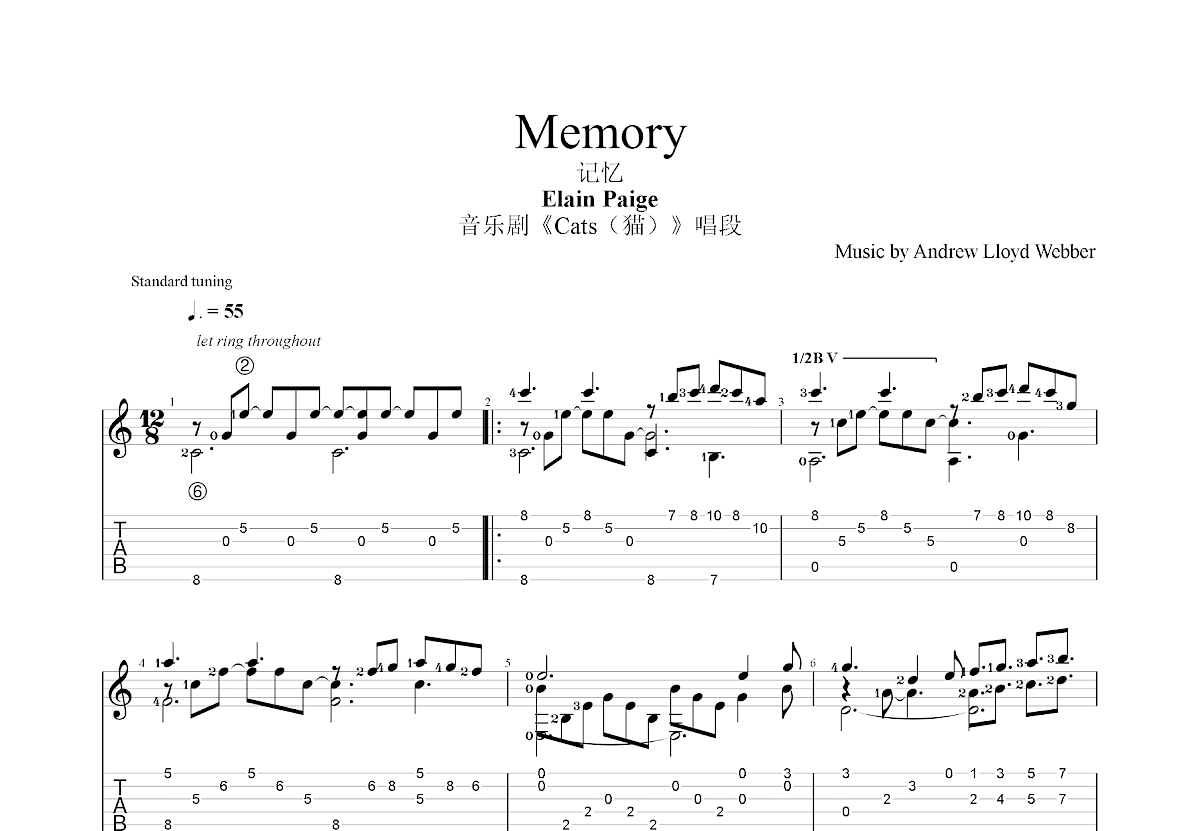 Memory吉他谱_Elain Paige_C调古典