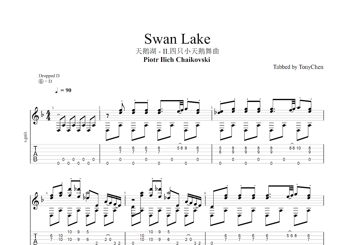 四只小天鹅舞曲吉他谱预览图