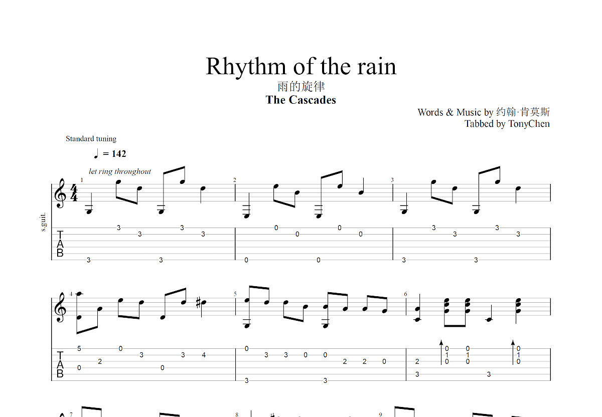 Rhythm of the rain吉他谱预览图