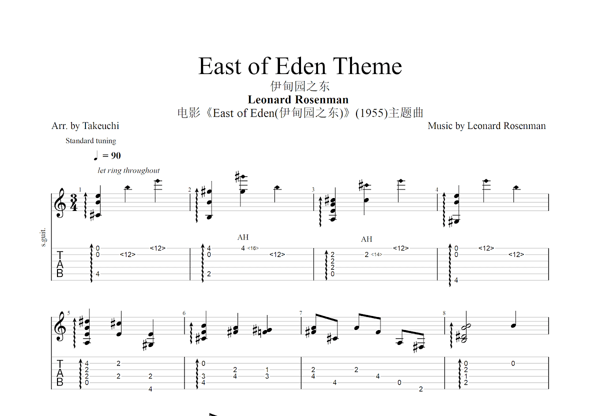 East of Eden Theme吉他谱预览图