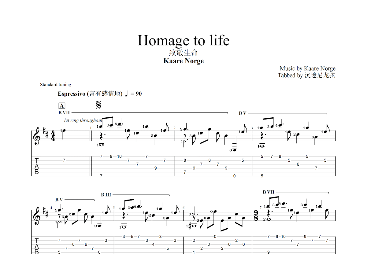 Homage to life吉他谱预览图