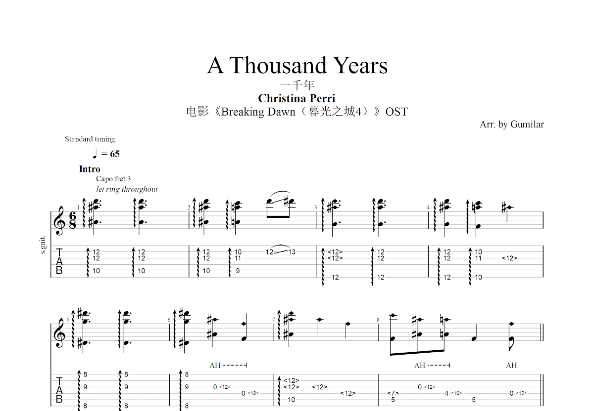 A Thousand Years吉他谱预览图