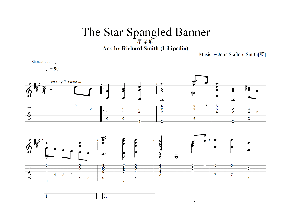 Star Spangled Banner吉他谱_Richard Smith_A调指弹