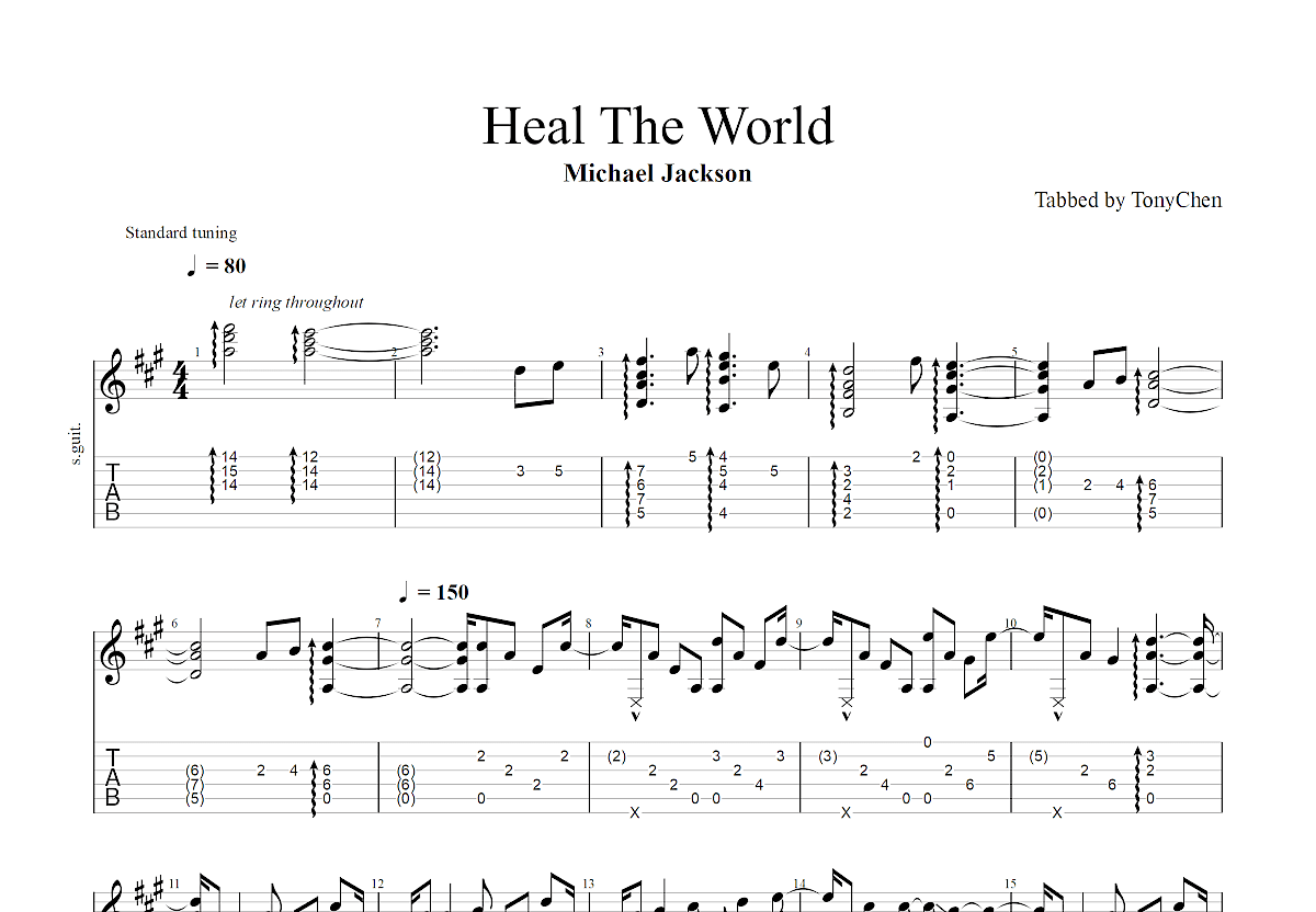 Heal The World吉他谱预览图