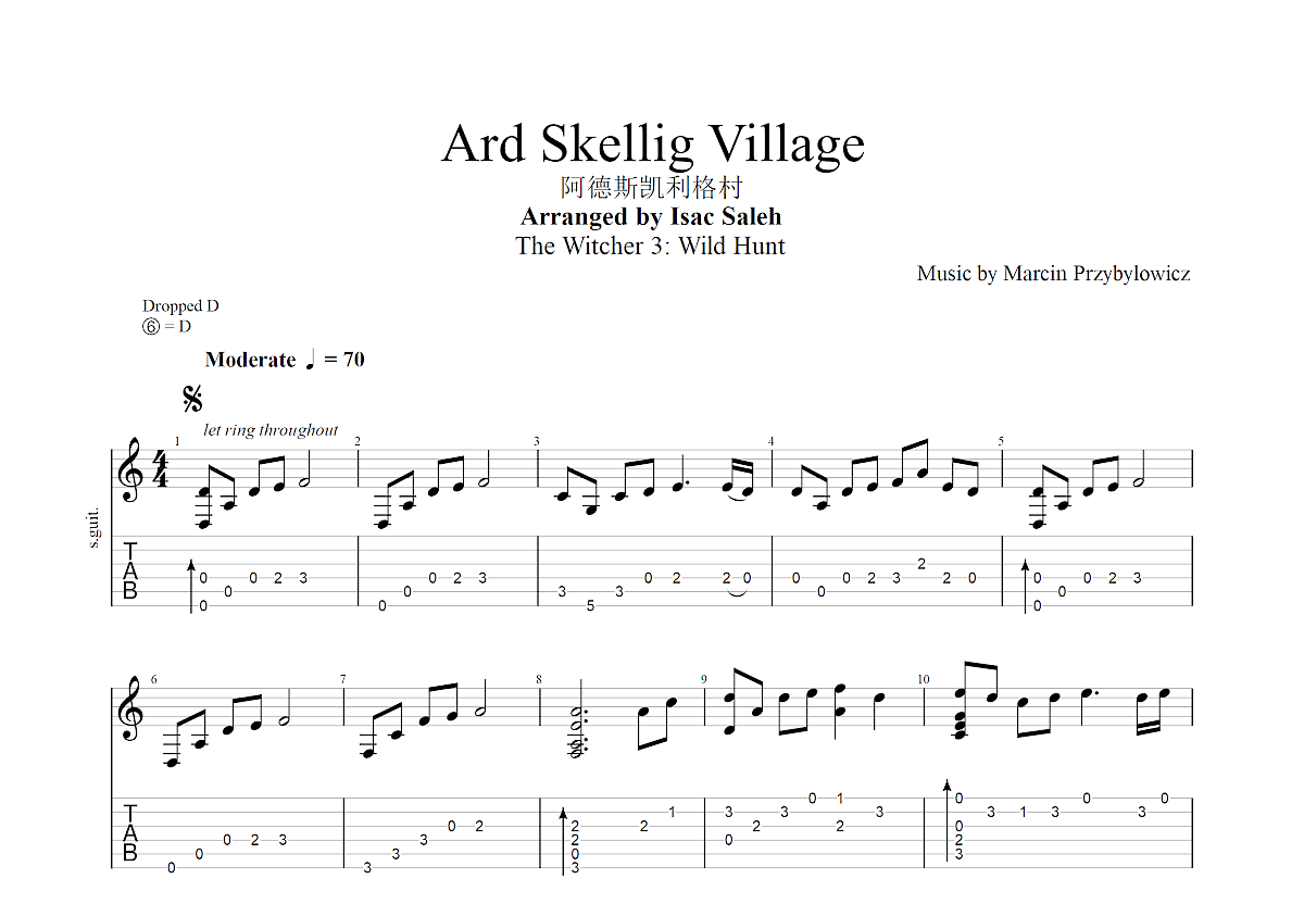 阿德斯凯利格村吉他谱预览图