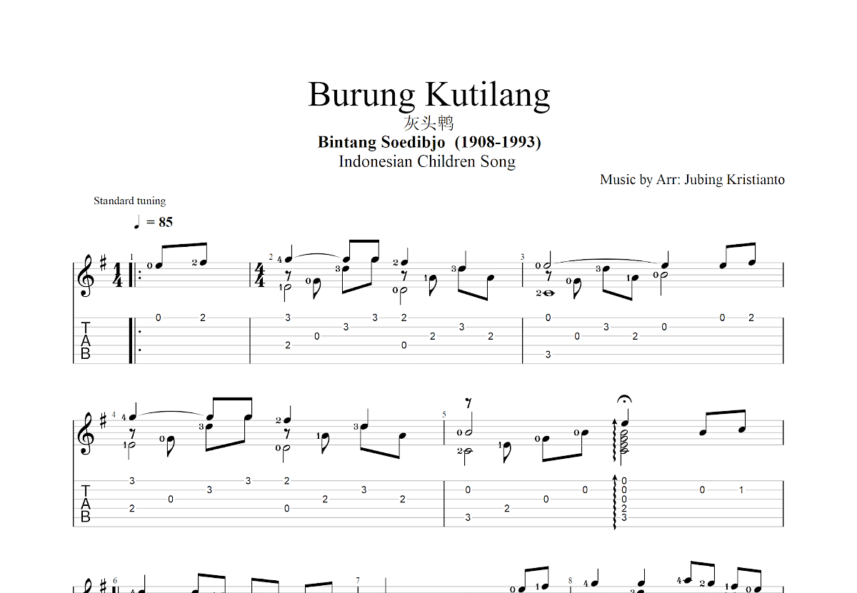 Burung Kutilang吉他谱_Jubing Kristianto_G调指弹