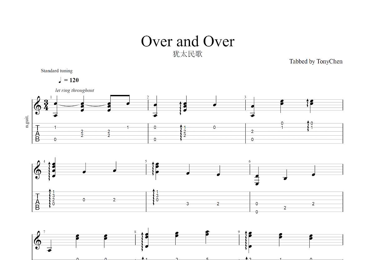 Over and Over吉他谱预览图