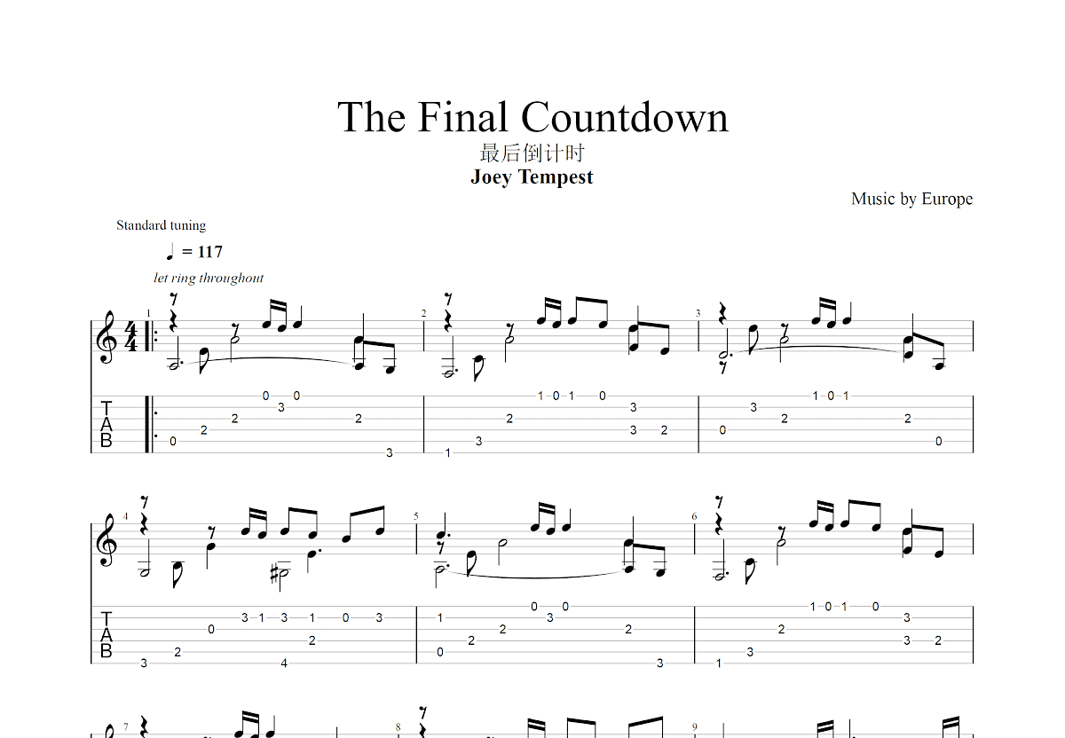 The Final Countdown吉他谱预览图