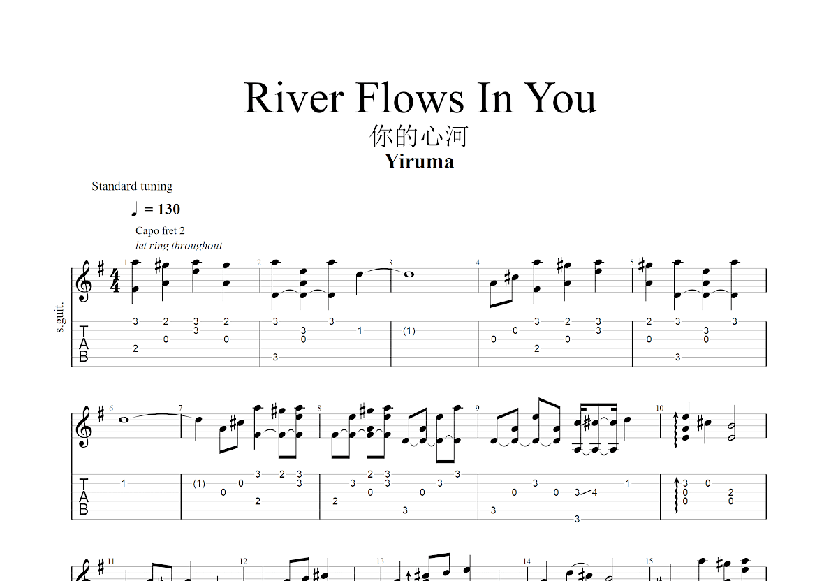 River Flows In You吉他谱预览图