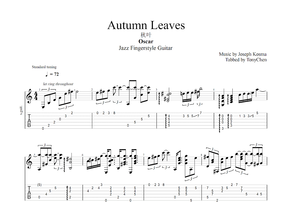 Autumn Leaves吉他谱预览图