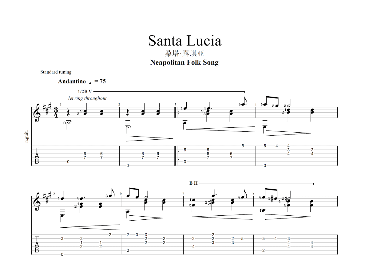 Santa Lucia吉他谱预览图