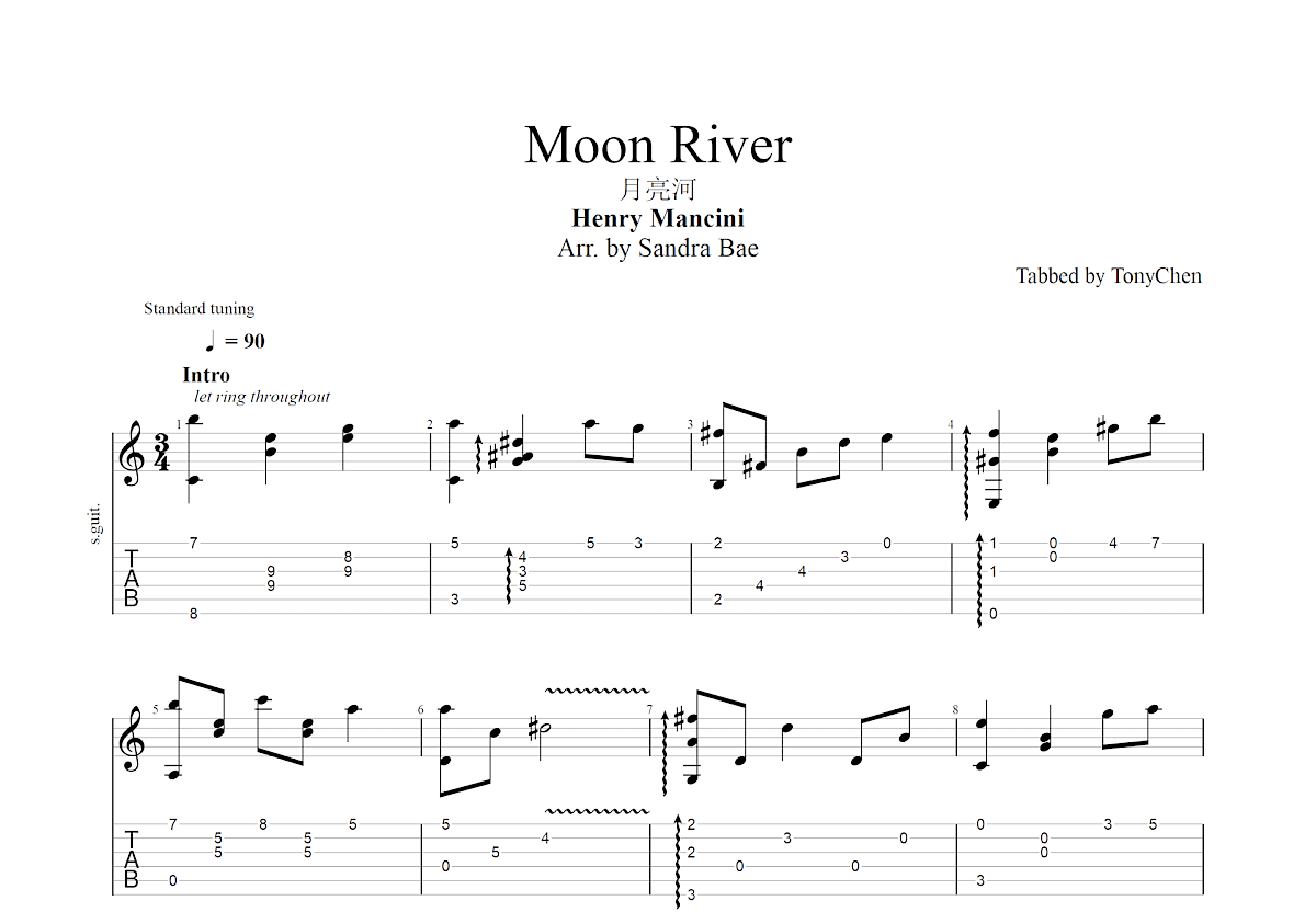 Moon River吉他谱预览图