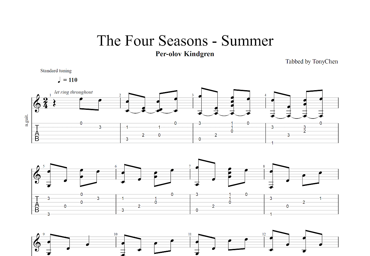 The Four Seasons - Summer吉他谱预览图