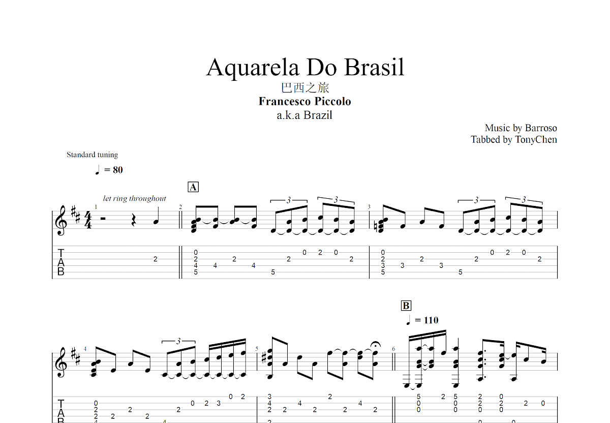 Aquarela do Brasil吉他谱预览图