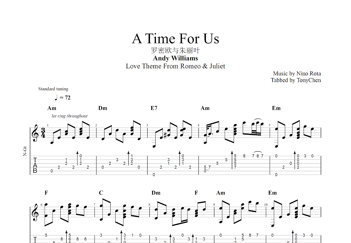 A Time For Us吉他谱预览图