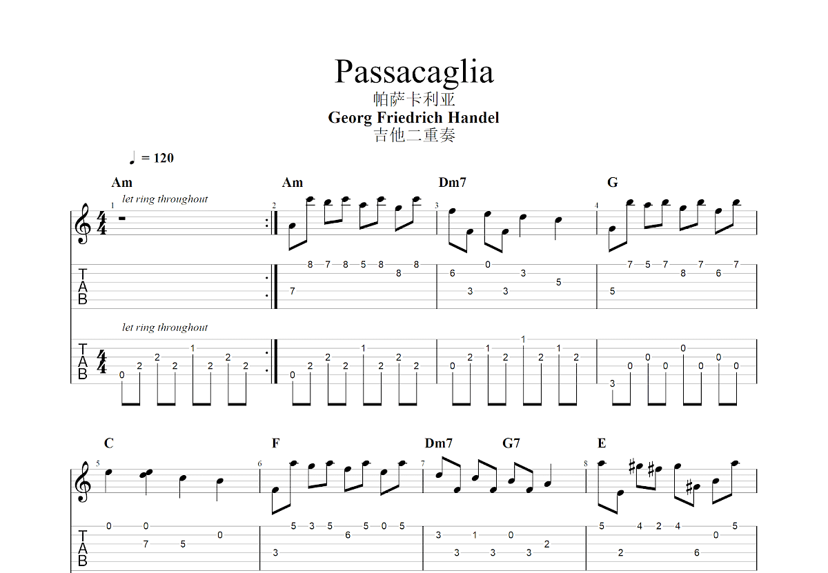 Passacaglia吉他谱预览图