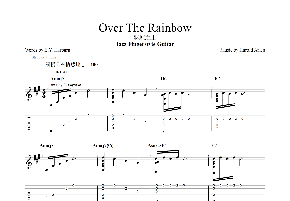 Over The Rainbow吉他谱_Harold Arlen_A调指弹