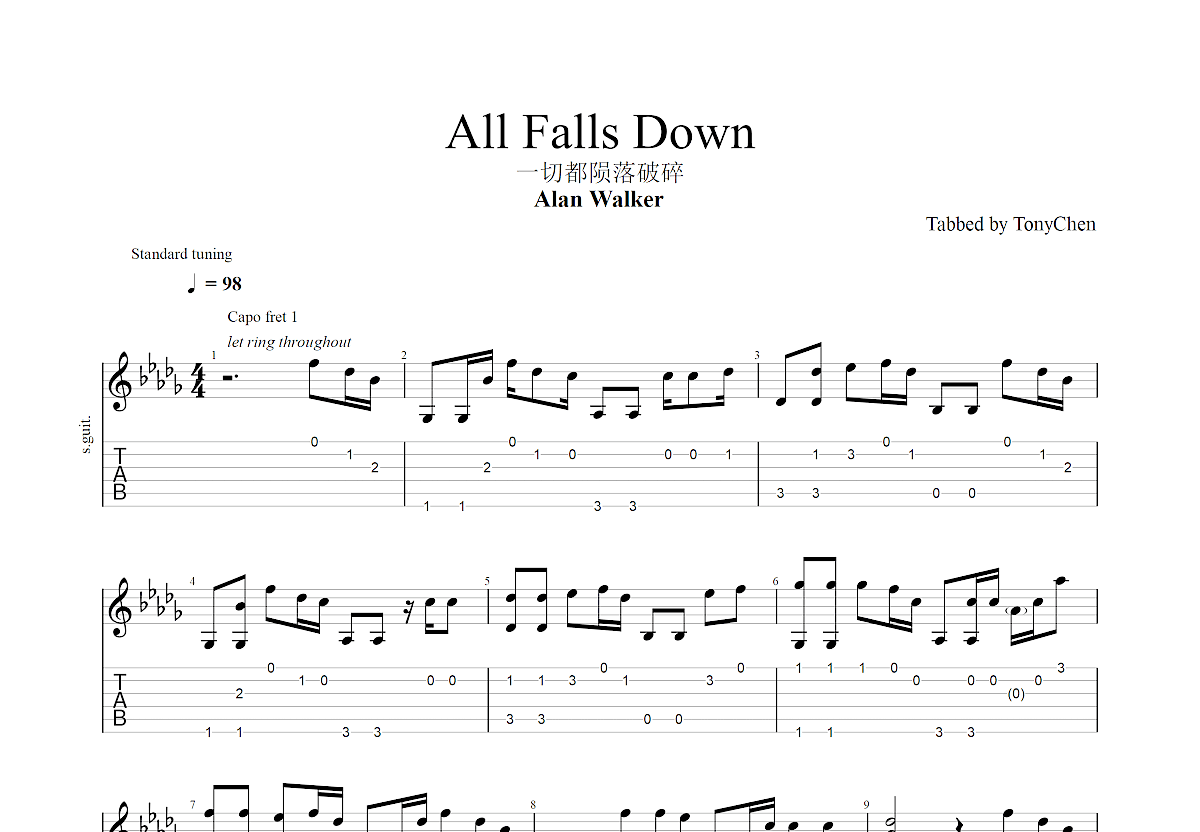 All Falls Down吉他谱预览图