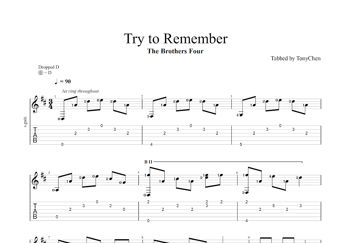 Try To Remember吉他谱预览图