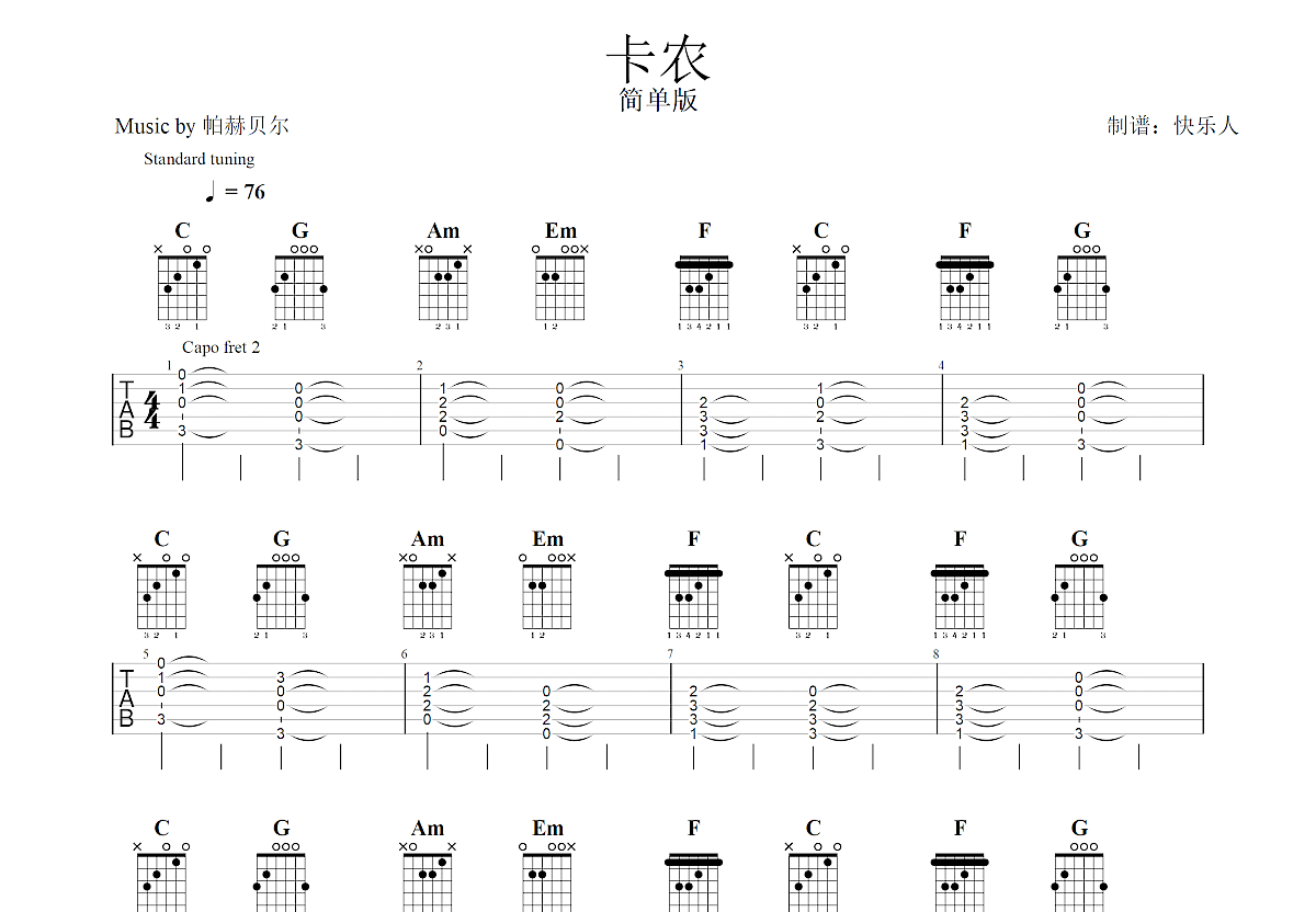 卡农吉他谱预览图