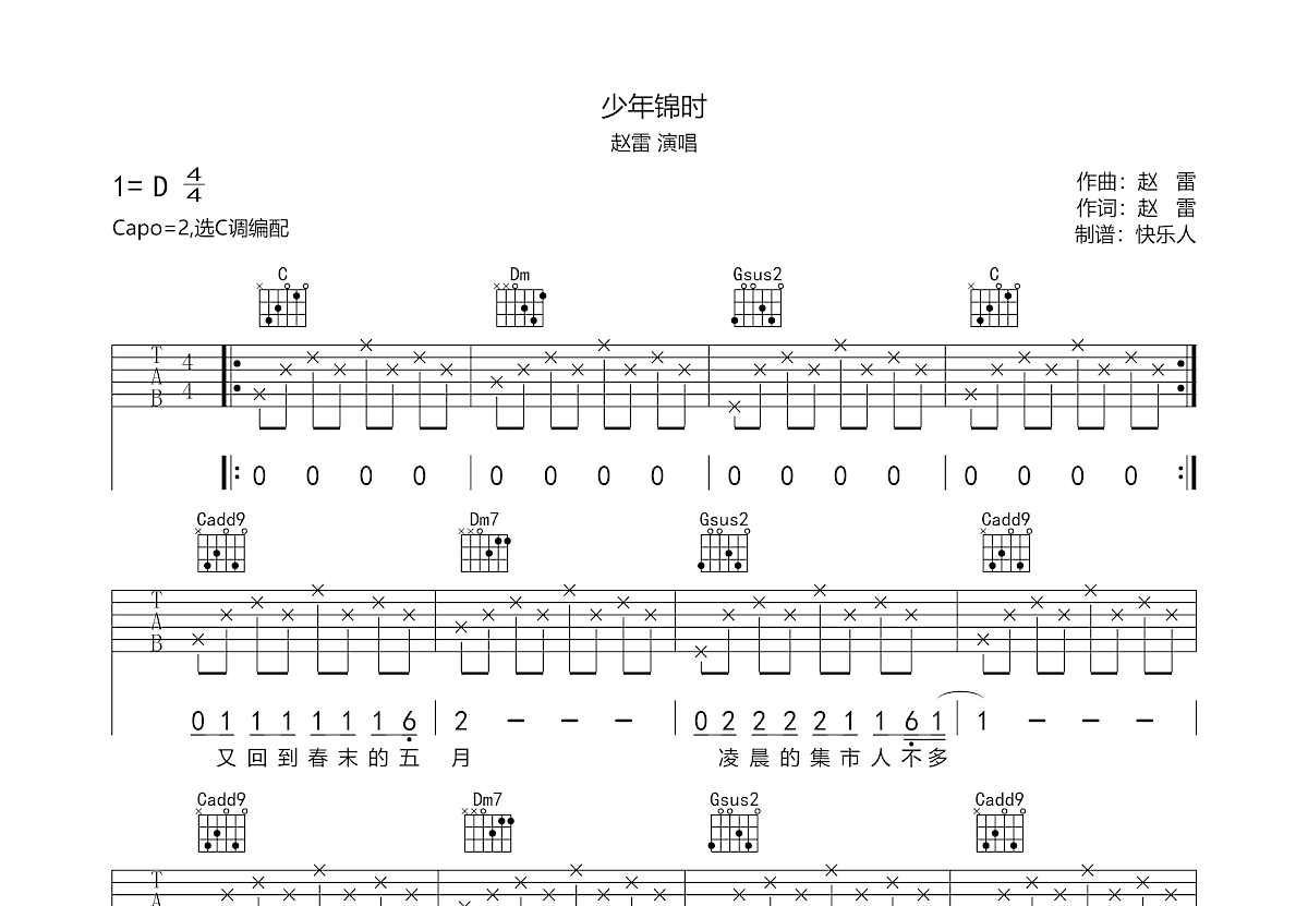 少年锦时吉他谱预览图