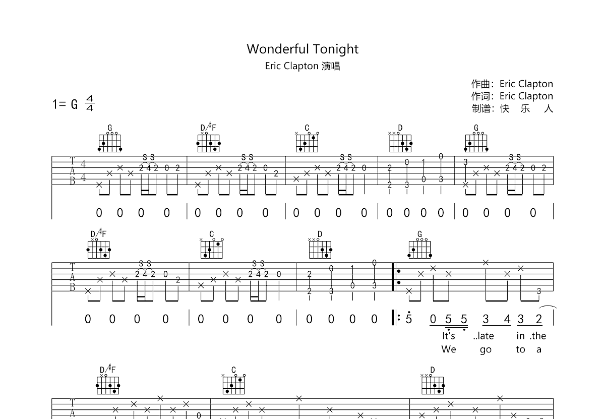 Wonderful Tonight吉他谱预览图