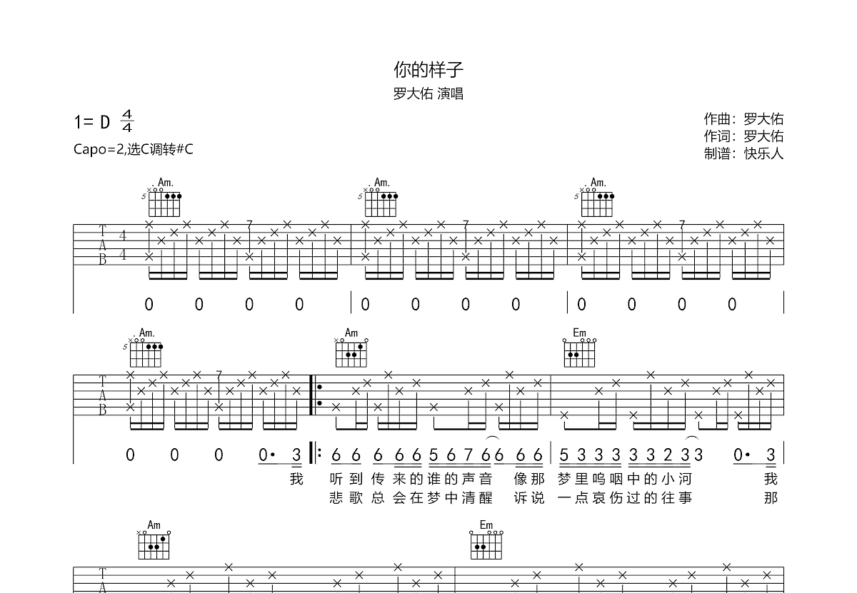 你的样子吉他谱预览图