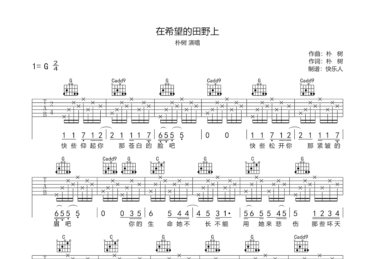 在希望的田野上吉他谱预览图