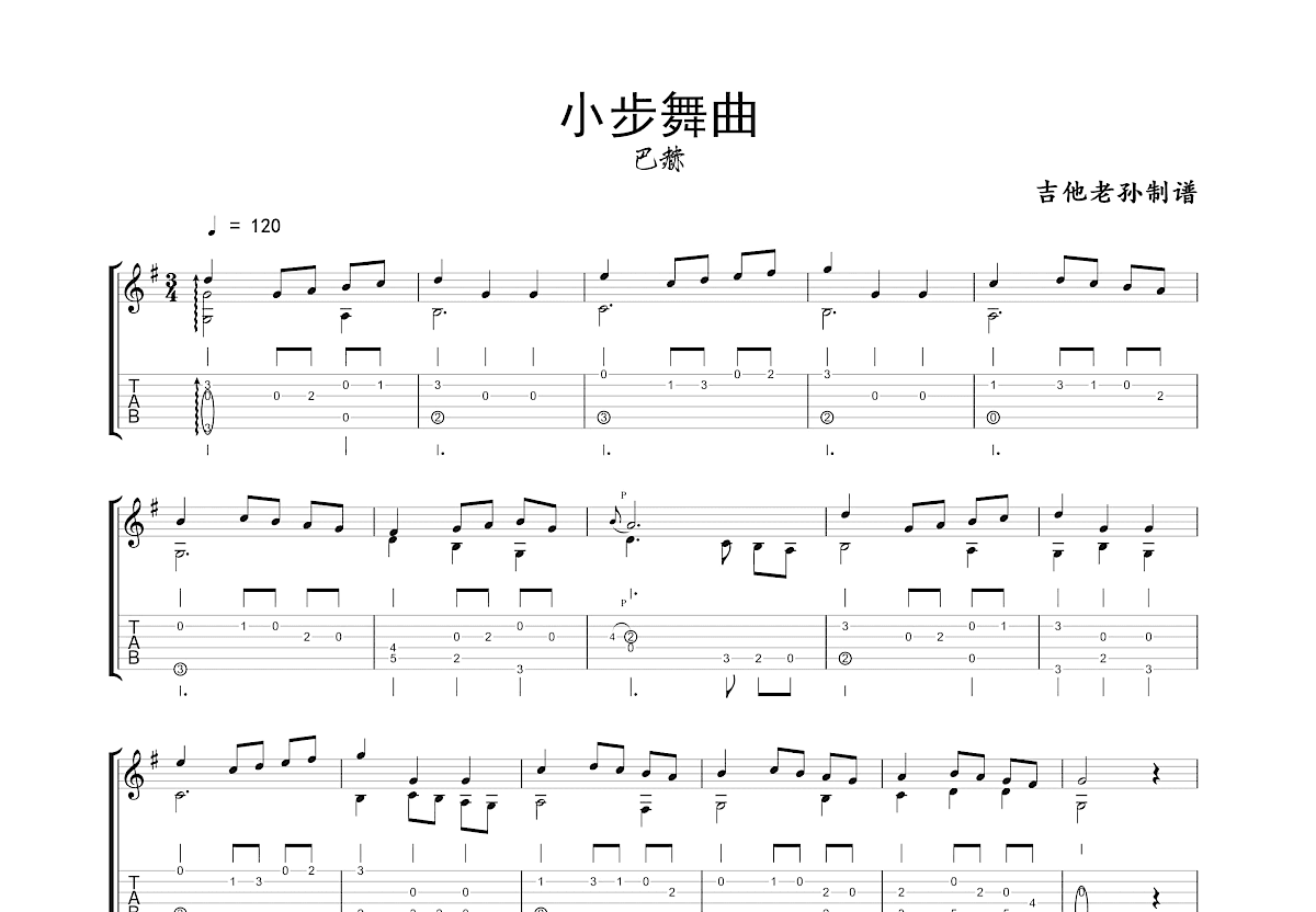 小步舞曲吉他谱预览图
