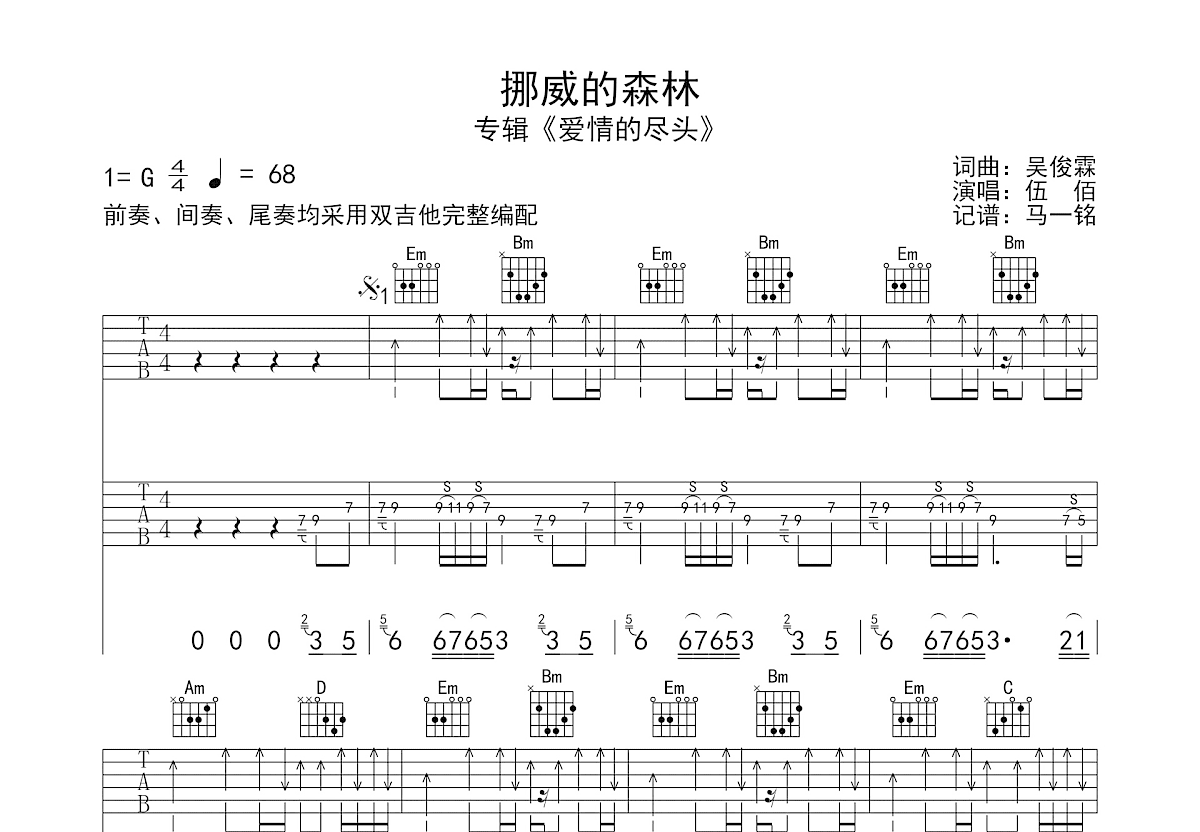 挪威的森林吉他谱预览图