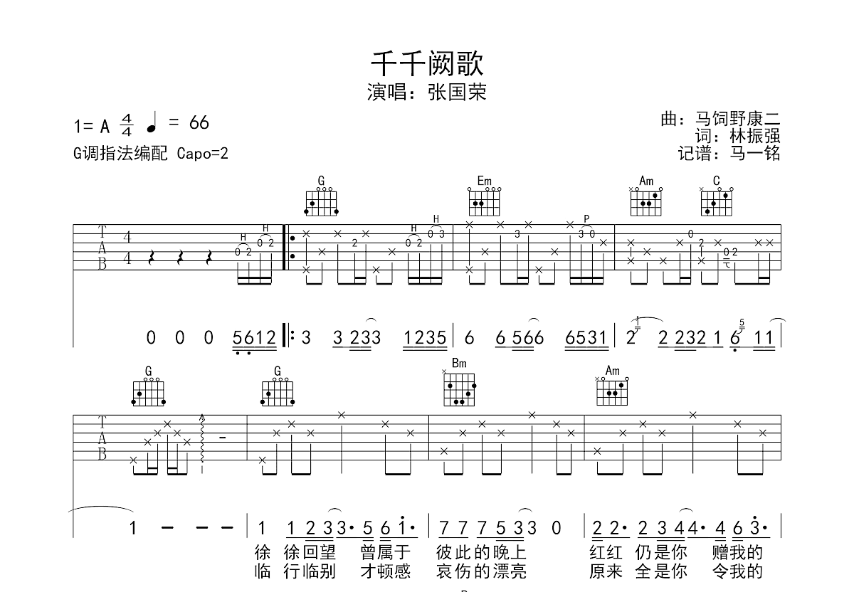 千千阙歌吉他谱预览图