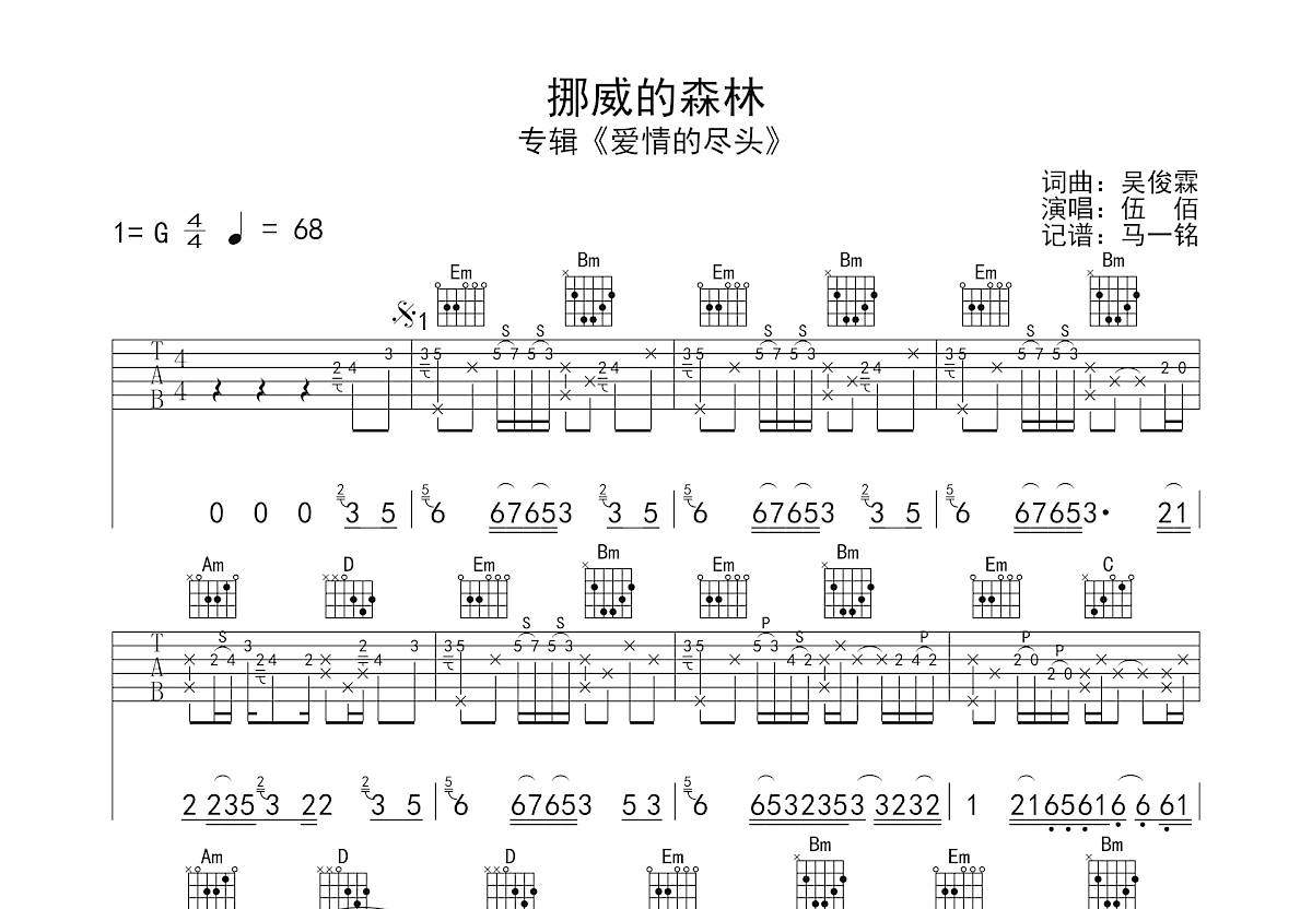 挪威的森林吉他谱预览图