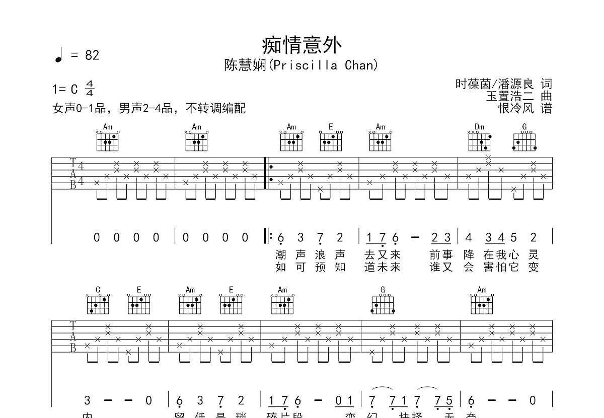 痴情意外吉他谱_陈慧娴_C调弹唱