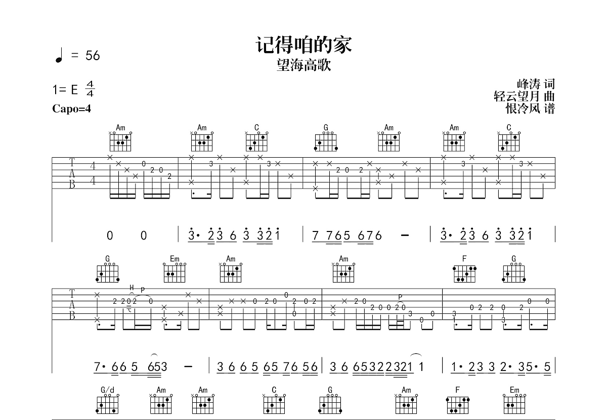记得咱的家吉他谱预览图