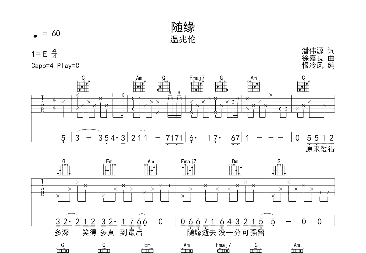 随缘吉他谱预览图