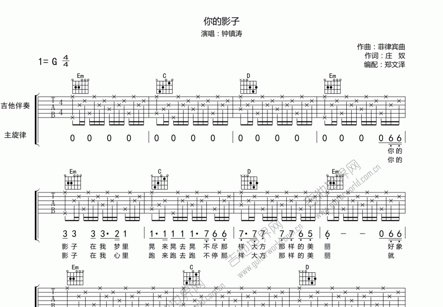 你的影子吉他谱预览图