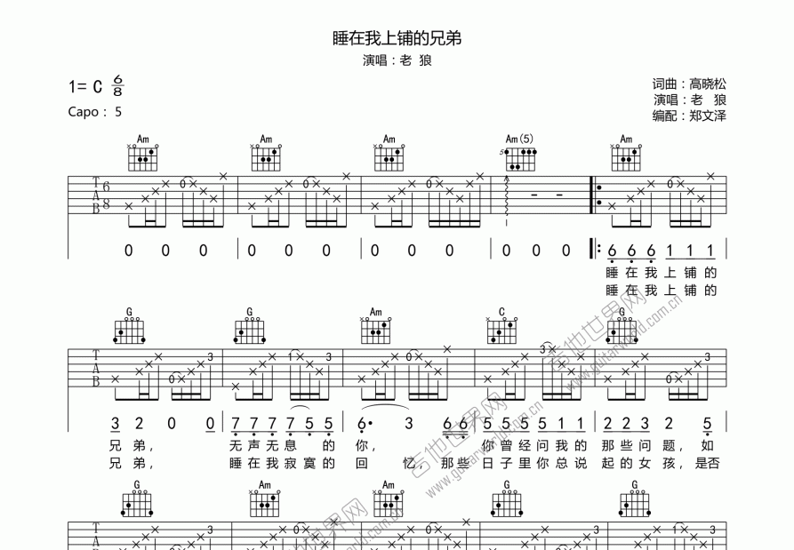 睡在我上铺的兄弟吉他谱预览图