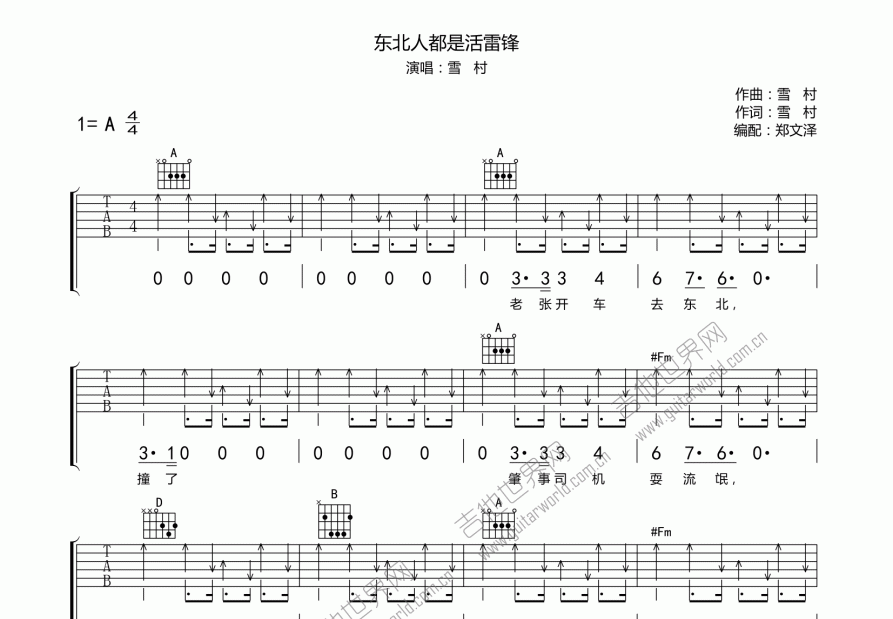 东北人都是活雷锋吉他谱预览图