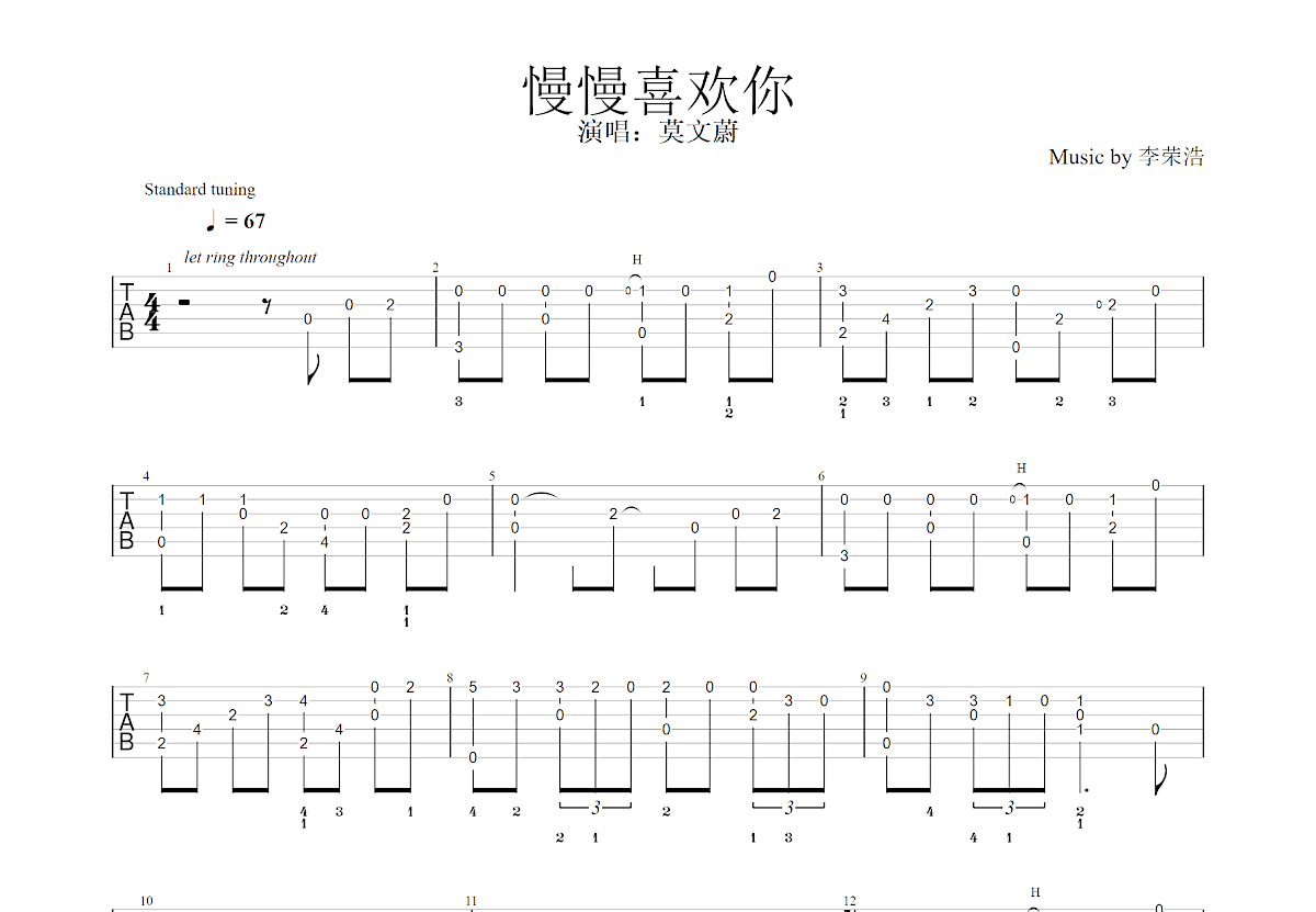 慢慢喜欢你吉他谱预览图