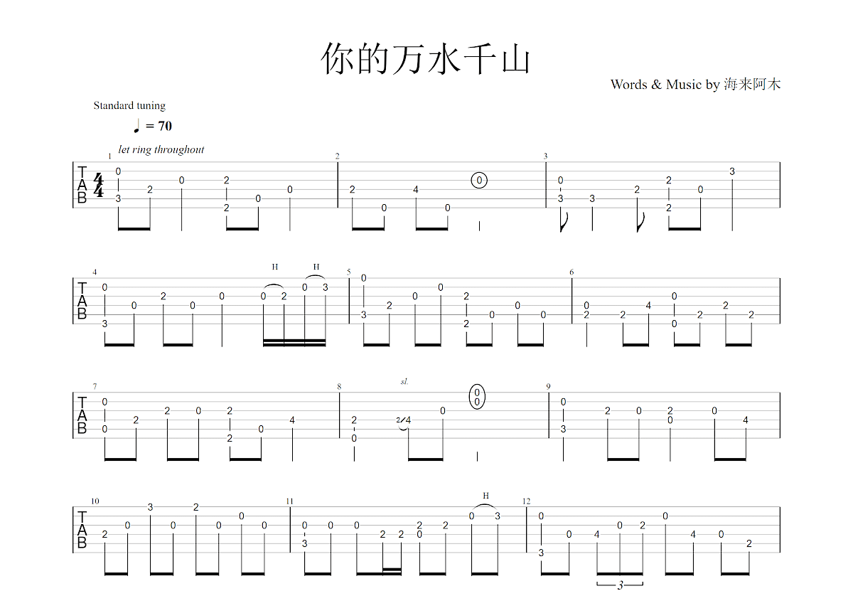 你的万水千山吉他谱预览图