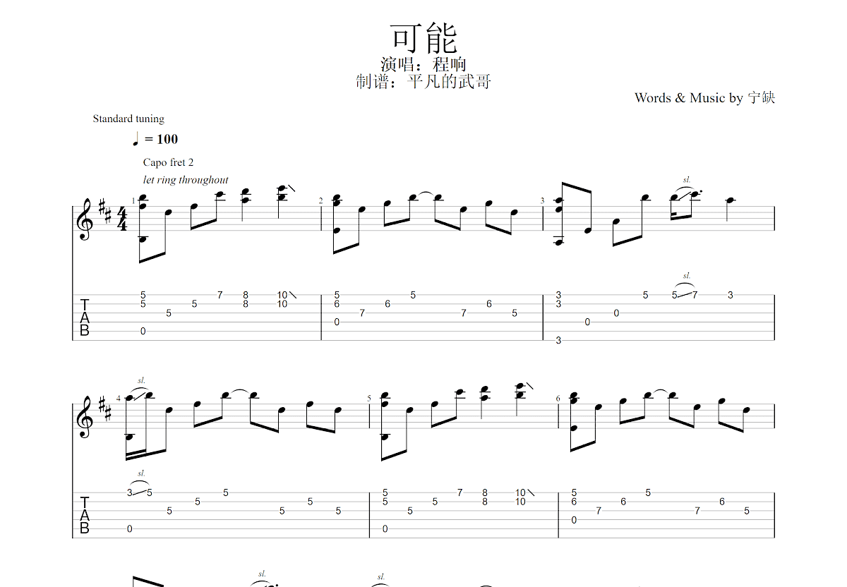 可能吉他谱预览图