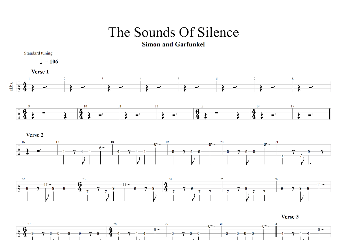 the sound of silence吉他谱预览图