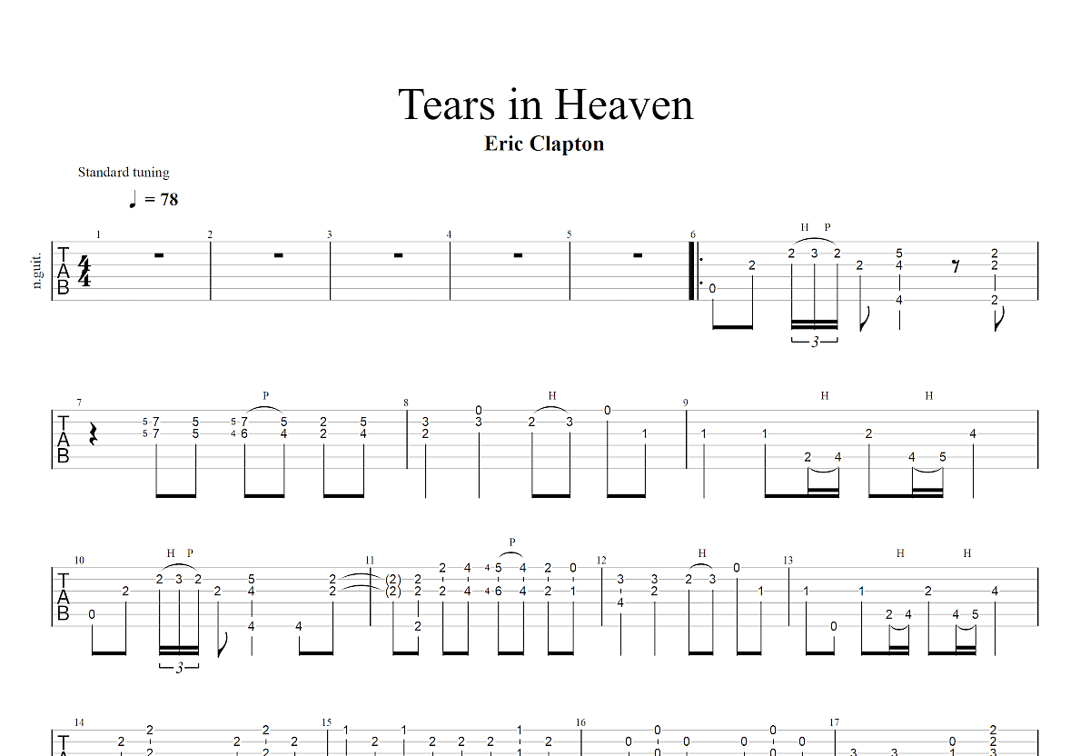 tears in heaven吉他谱预览图