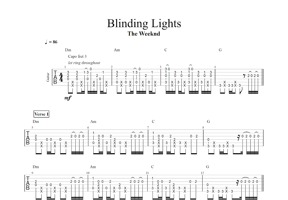 Blinding Lights吉他谱预览图