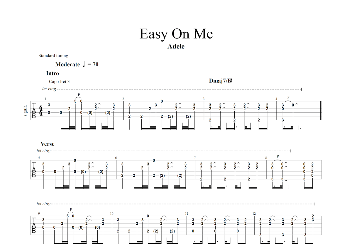 Easy On Me吉他谱预览图