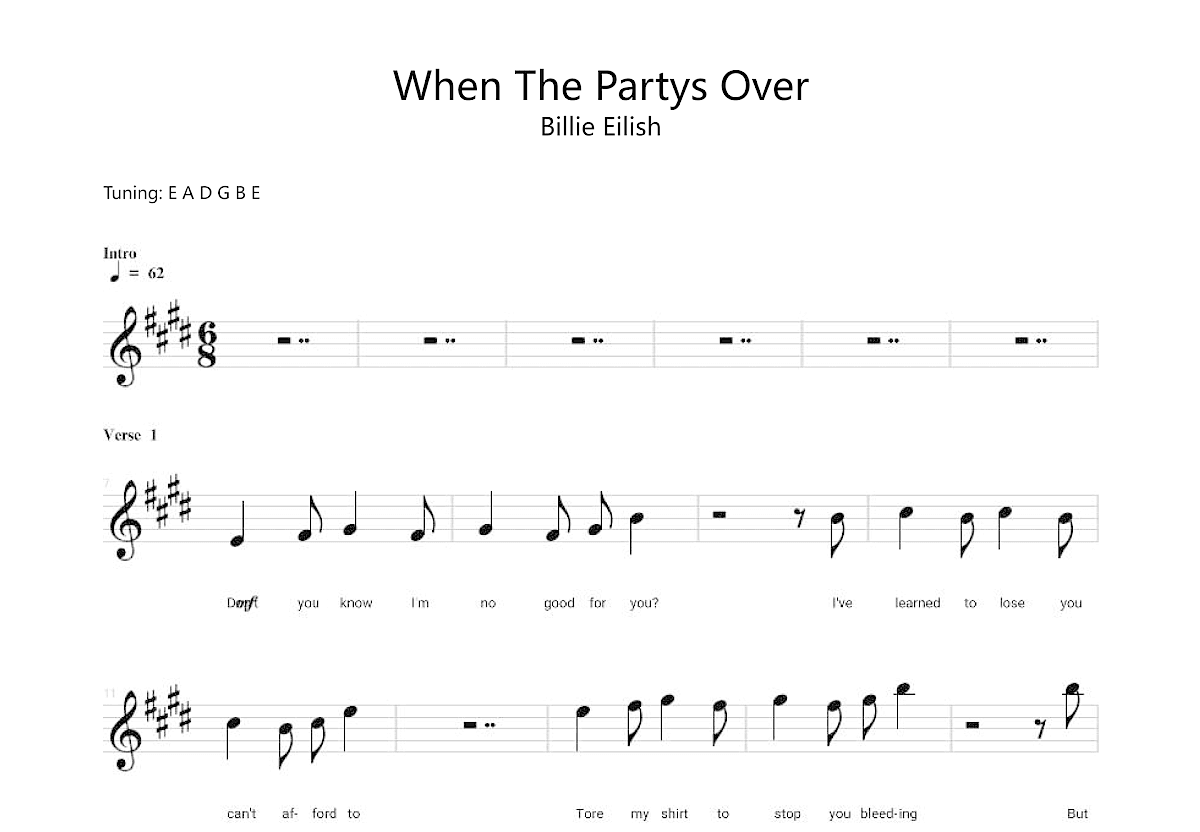 When The Partys Over吉他谱预览图