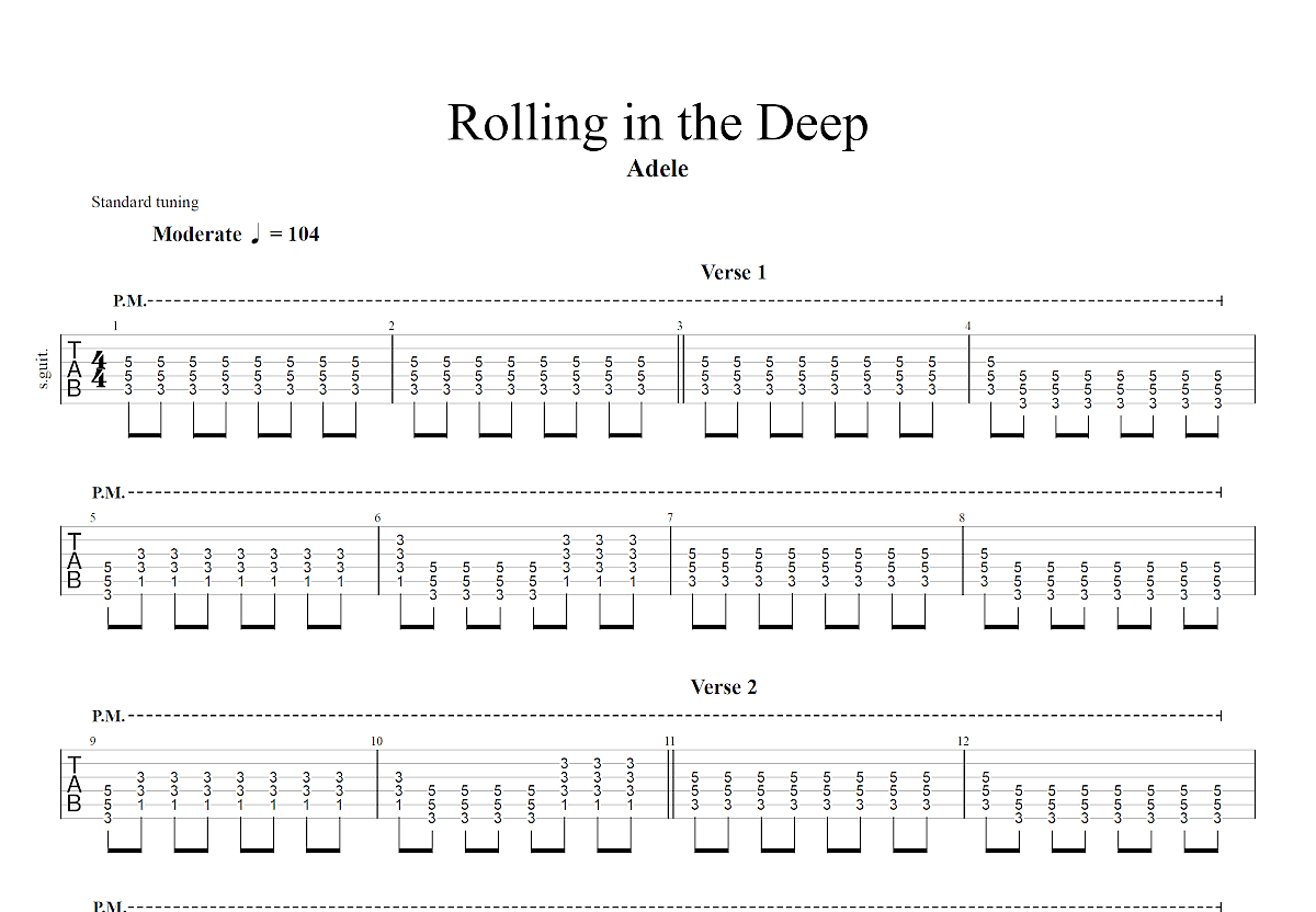 Rolling in the deep吉他谱预览图