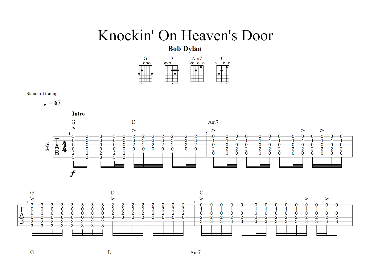 Knockin On Heavens Door吉他谱预览图