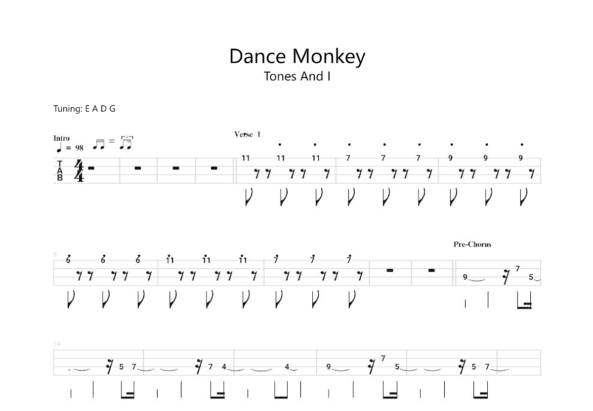 Dance Monkey吉他谱预览图
